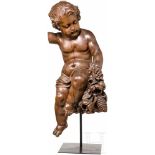 Barock-Skulptur eines Puttos, Mechelen oder Antwerpen, frühes 18. Jhdt.Eiche. Vollplastische,