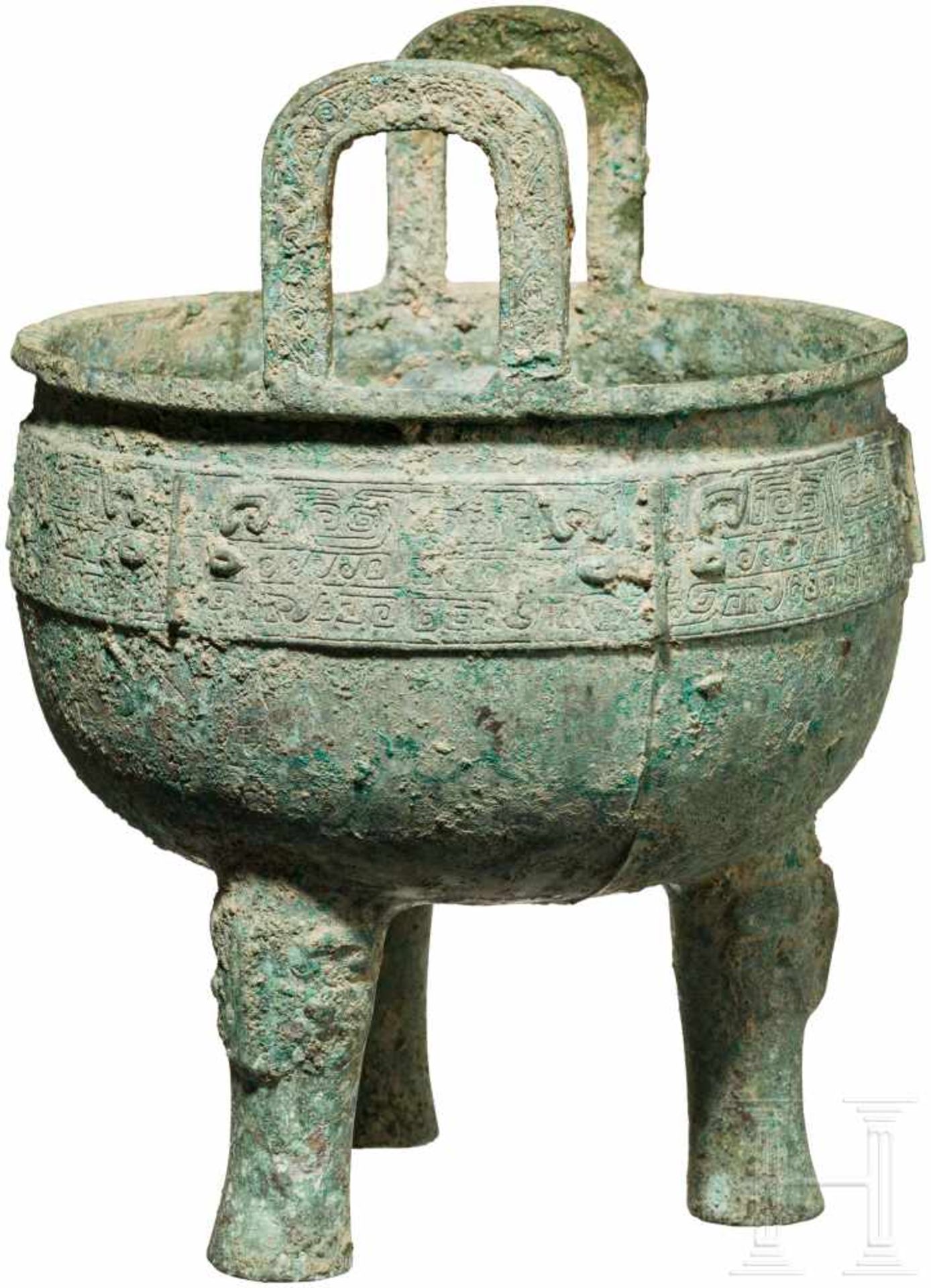 Ein archaischer Dreibeinkessel (Ding), China, westliche Zhou-Dynastie, 10./9. Jhdt. v. Chr.Bronze - Bild 3 aus 4