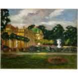 Impressionistische Parklandschaft mit Schloss, deutsch, um 1900Öl auf Leinwand. Pastos gemalte