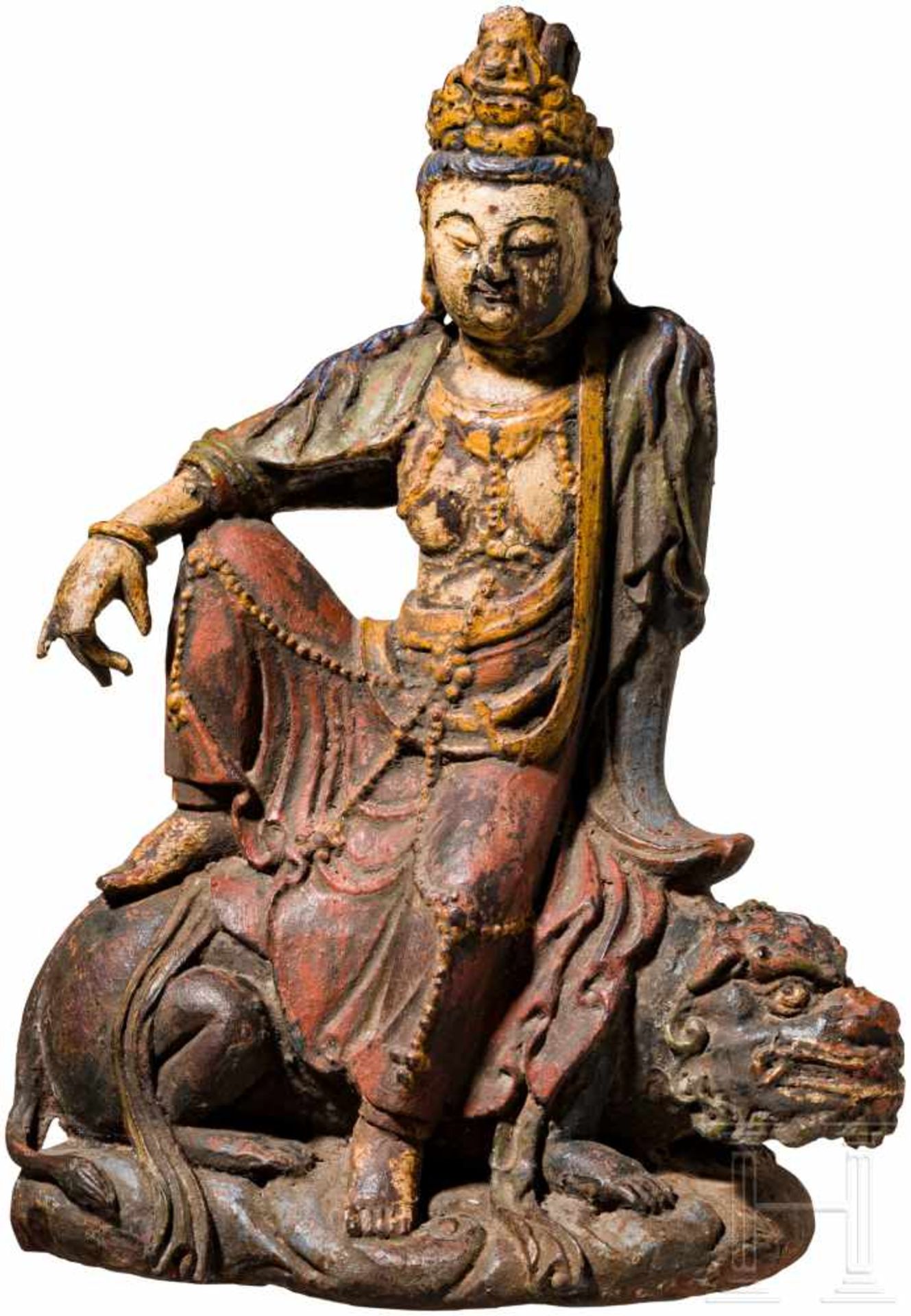 Gusseiserne Figur der Guanyin, China, Ming-DynastieEinteiliger, hohl gearbeiteter Eisenguss mit