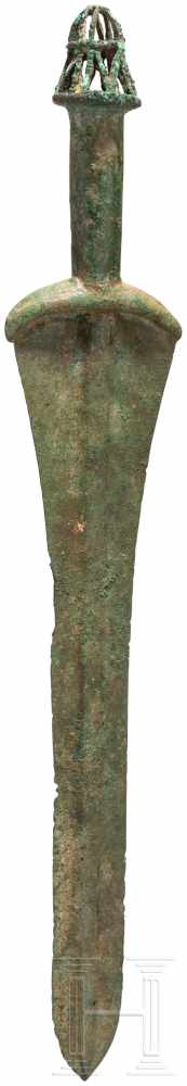 Bronzenes Kurzschwert, Luristan, Ende 2. Jtsd. v. Chr.Klinge mit flachem, breitem Mittelgrat. In den - Image 2 of 4