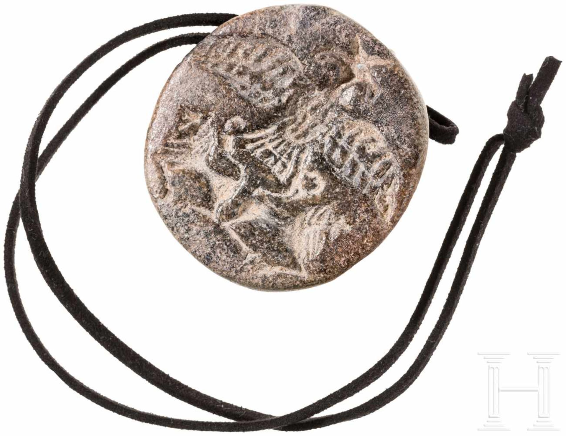 Rundes Steinsiegel, Vorderasien, 3. - 2. Jtsd. v. Chr.Rundes, detailreich geschnittenes Steinsiegel.
