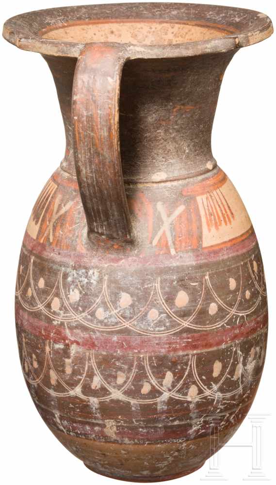 Etrusko-korinthische Kanne, spätes 7. - frühes 6. Jhdt. v. Chr.Olpe mit ausladendem Rand und - Image 3 of 3