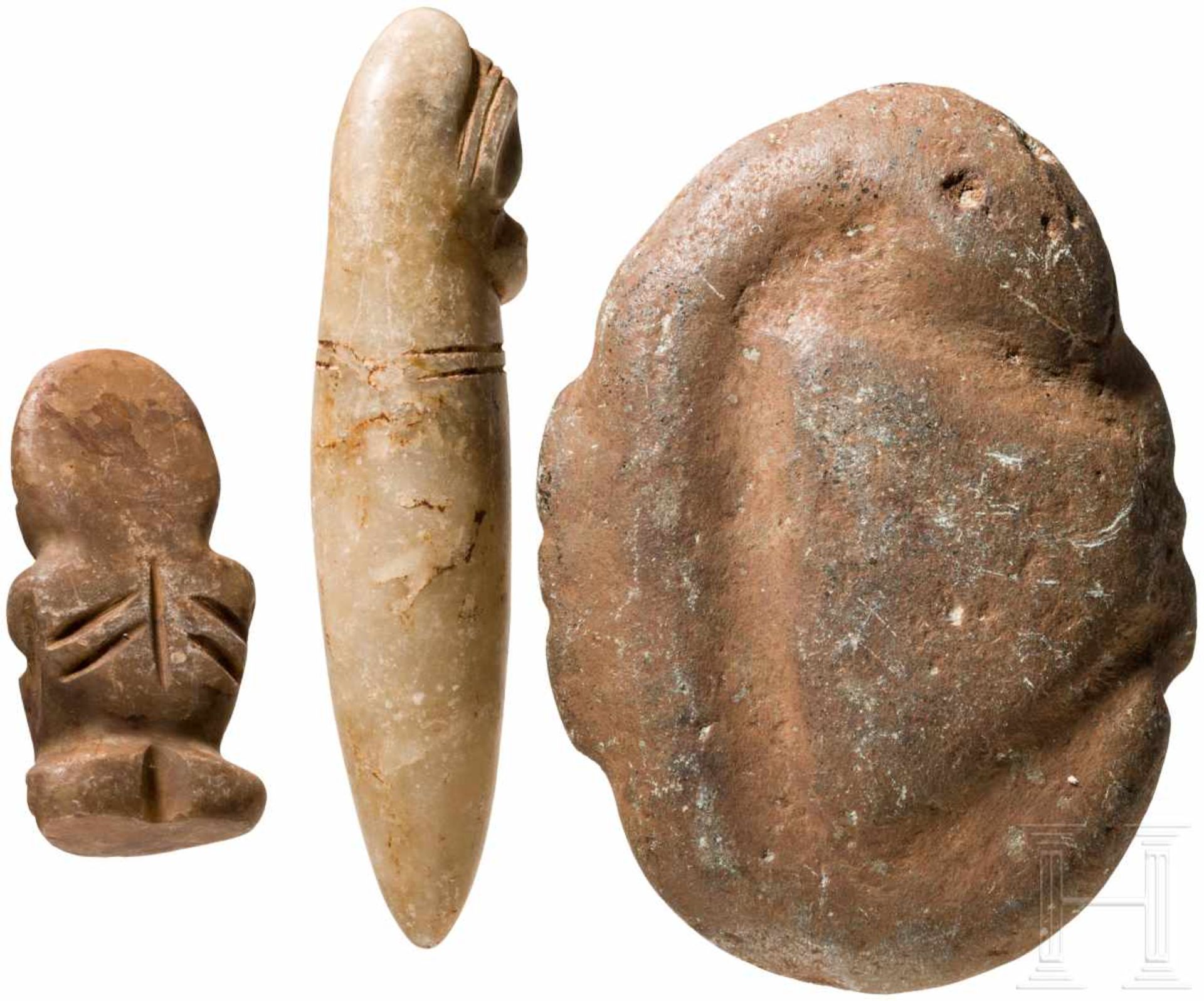 Drei Steinfiguren, Karibik, Taíno-Kultur, 11. - 15. Jhdt.Drei Steinskulpturen aus verschiedenartigem - Bild 2 aus 2