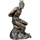 Skulptur eines gefesselten Fauns nach Vorbild der Renaissance, Italien, wohl 19. Jhdt.Vollplastisch,