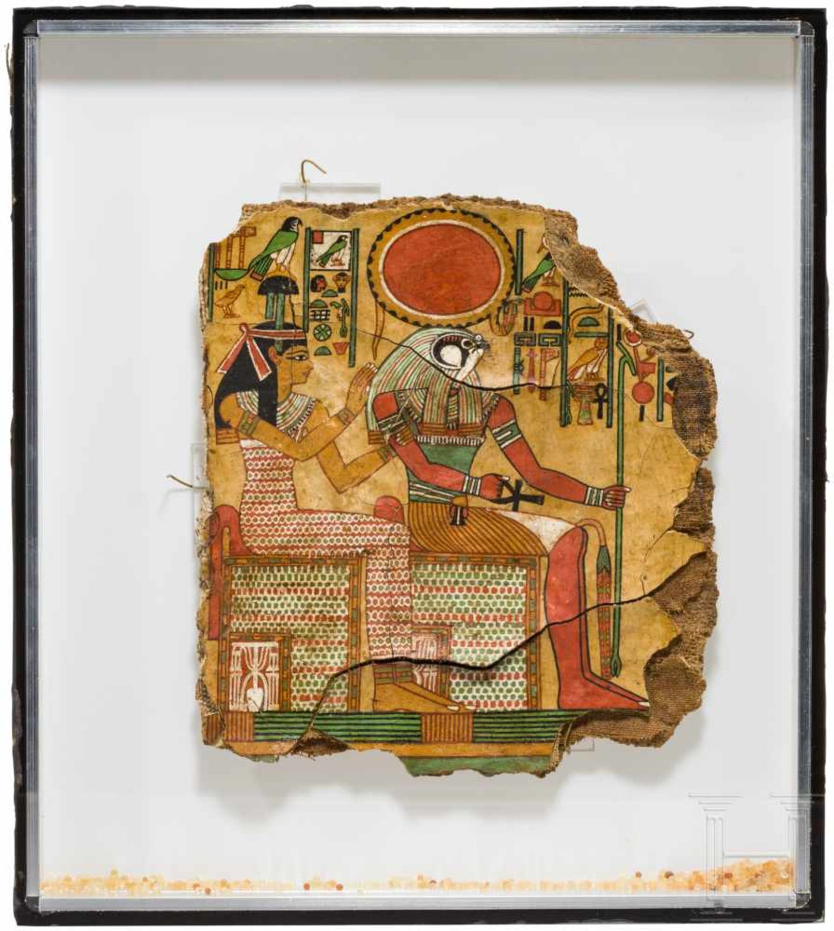 Isis und Ptah-Sokar auf einer polychrom bemalten Mumienhülle, Ägypten, 2. - frühes 1. Jtsd. v. Chr.