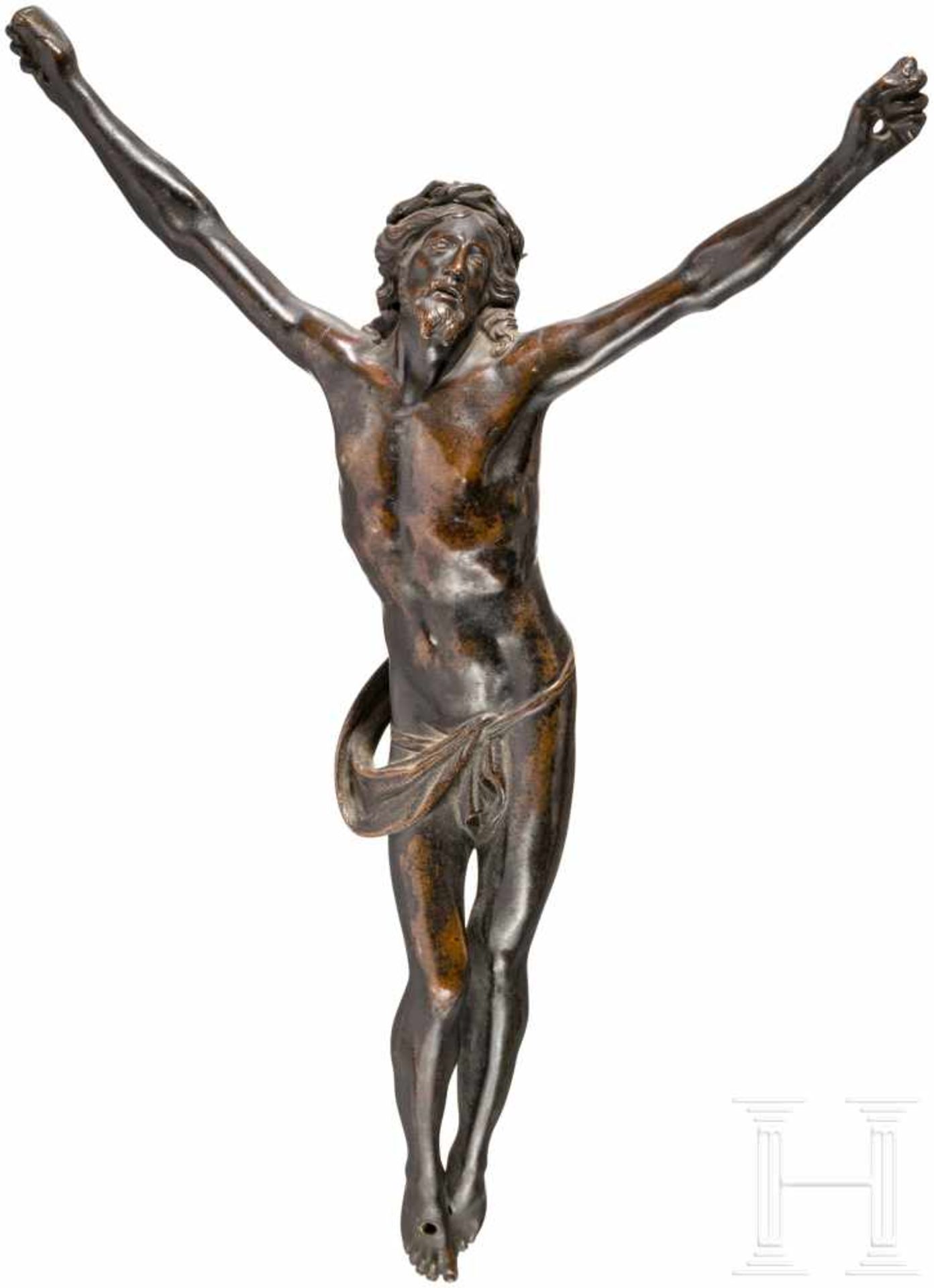 Barocker Christuskorpus aus Bronze, Italien, 17. Jhdt.Bronze mit schöner bräunlich-schwärzlicher