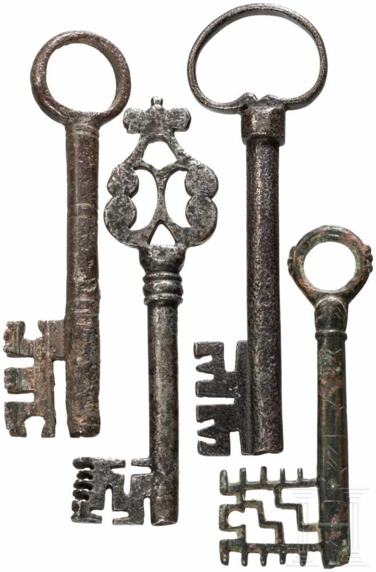 Vier frühe Schlüssel, deutsch/Frankreich, 14. - 16. Jhdt.Ein bronzener Hohldornschlüssel, - Bild 2 aus 2