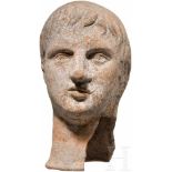 Etruskischer Votivkopf aus Ton, 3. - 2. Jhdt. v. Chr.Leicht unterlebensgroßer Terrakottakopf eines