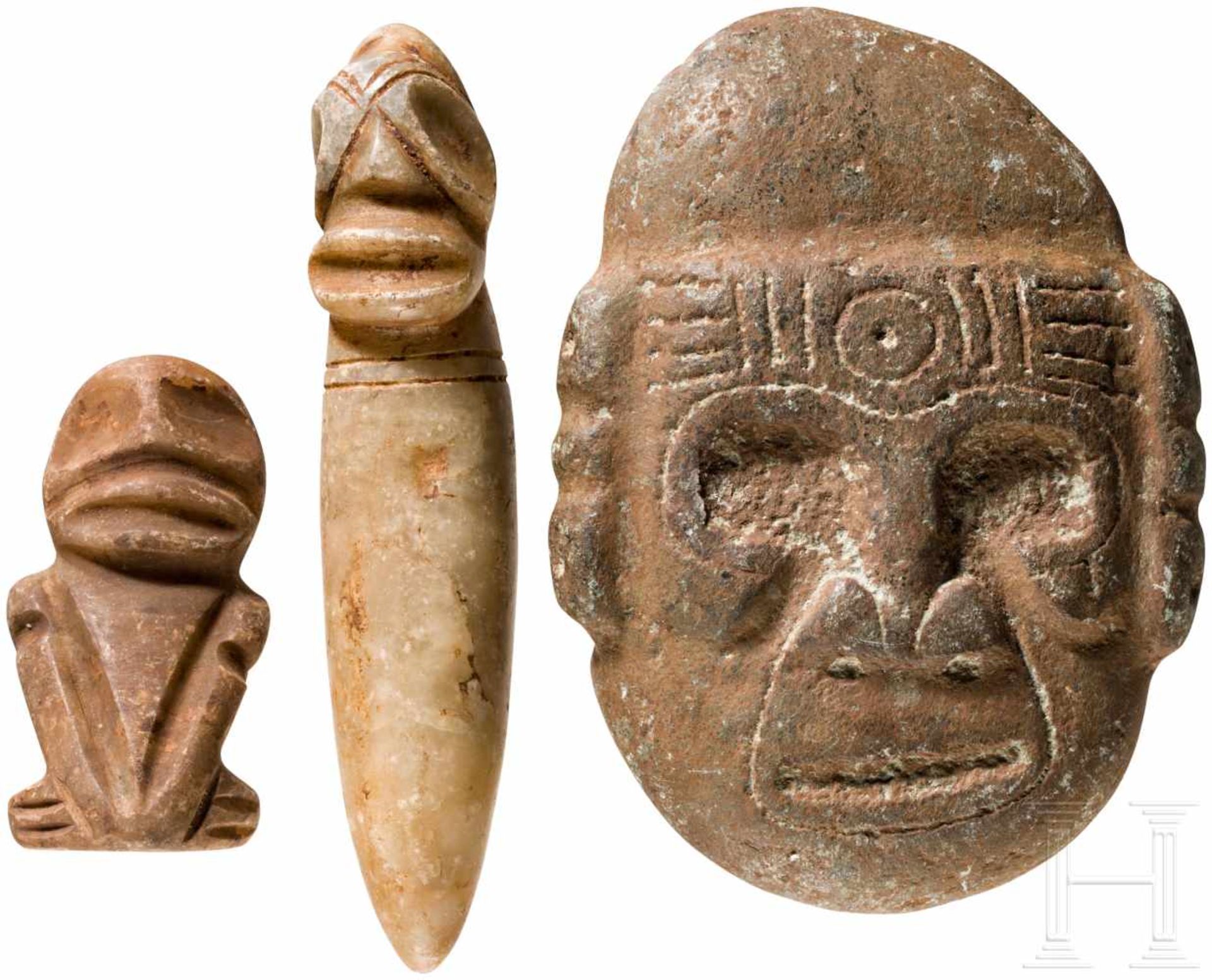 Drei Steinfiguren, Karibik, Taíno-Kultur, 11. - 15. Jhdt.Drei Steinskulpturen aus verschiedenartigem