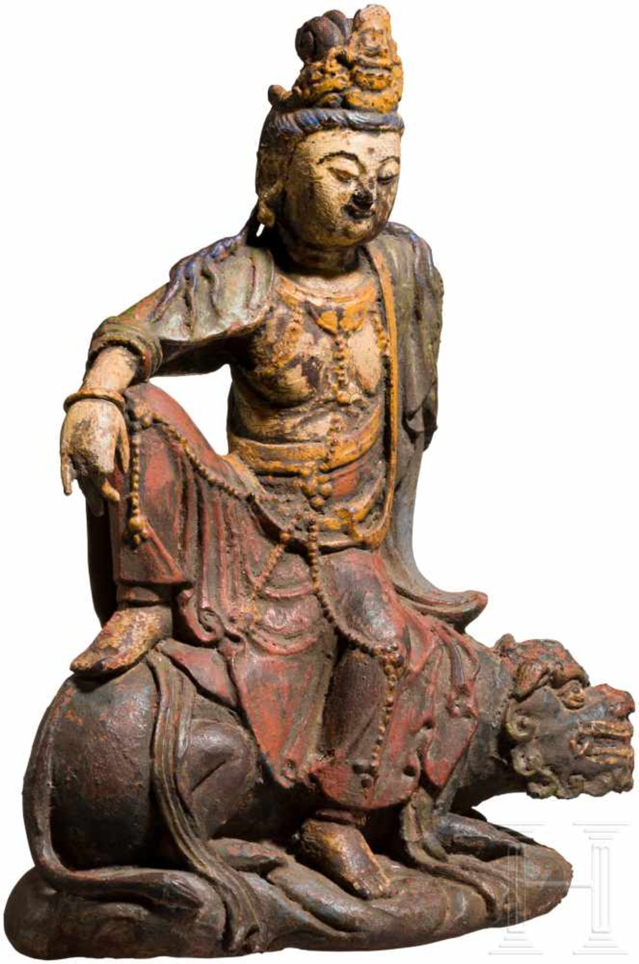 Gusseiserne Figur der Guanyin, China, Ming-DynastieEinteiliger, hohl gearbeiteter Eisenguss mit - Bild 2 aus 4
