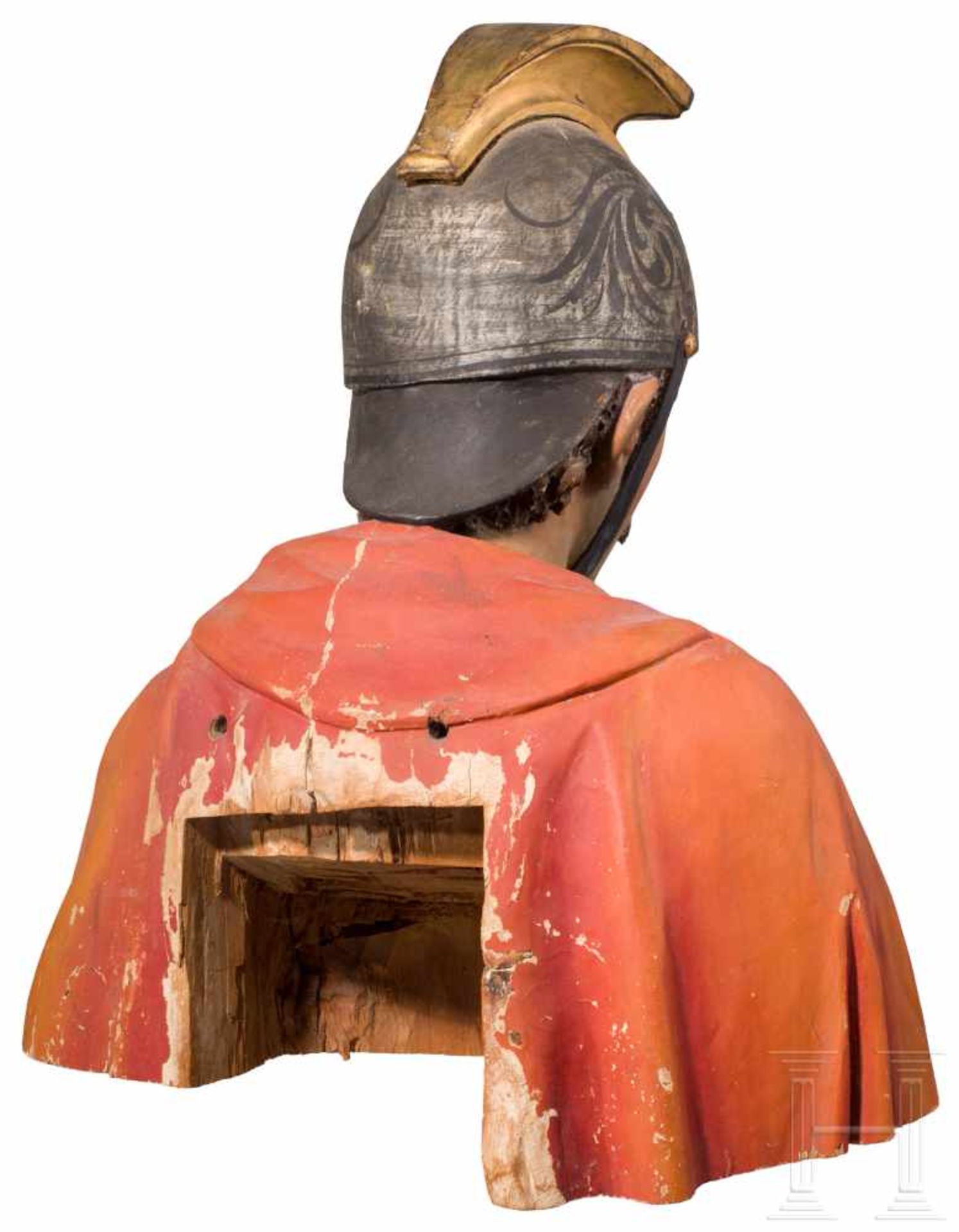 Farbig gefasste Büste des hl. Georgs, Griechenland, 19. Jhdt.Einteilig geschnitzte Büste aus - Bild 2 aus 2