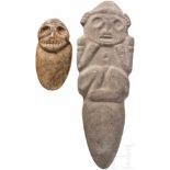 Großes Zeremonial-Messer und kleine Stele mit anthropomorpher Darstellung, Taíno Kultur, Karibik,