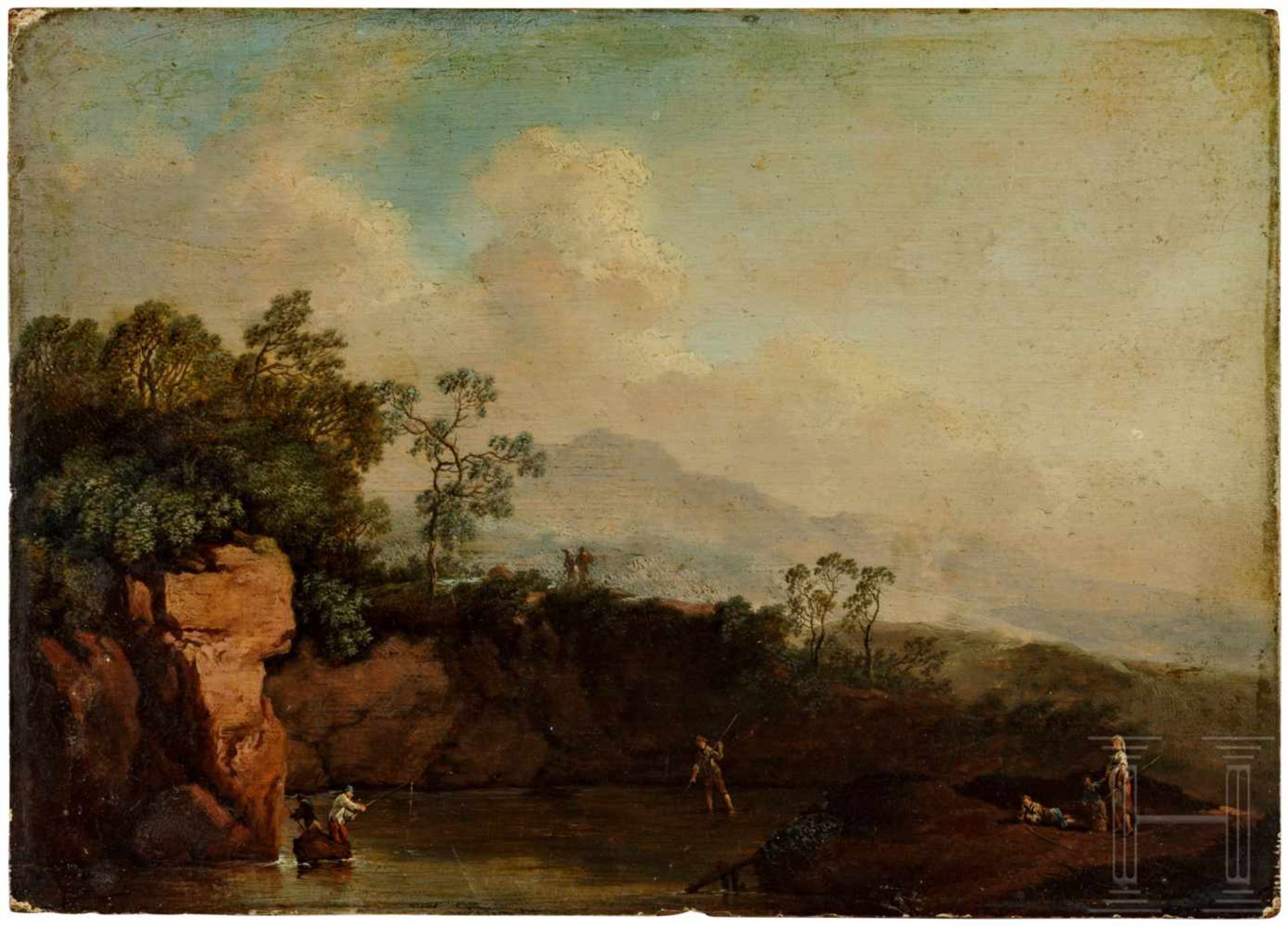 "Flusslandschaft mit Fischern" - Christian Hilfgott Brand (1695 - 1756) zugeschr.Öl auf