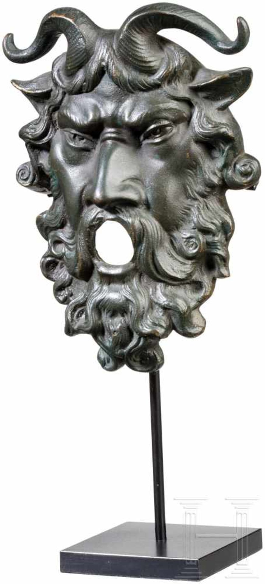 Klassizistisches Brunnenmaskaron in Gestalt des Pan, Italien, 19. Jhdt.Qualitätvolle, plastisch