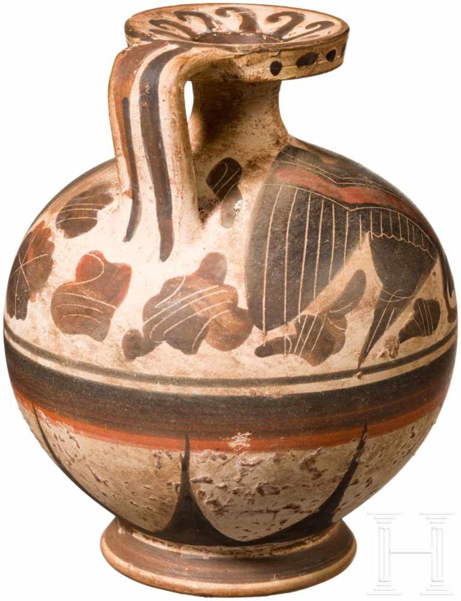 Korinthischer Aryballos, Griechenland, Ende 7. Jhdt. v. Chr.Hellgrundiger Aryballos mit Standring. - Bild 3 aus 3