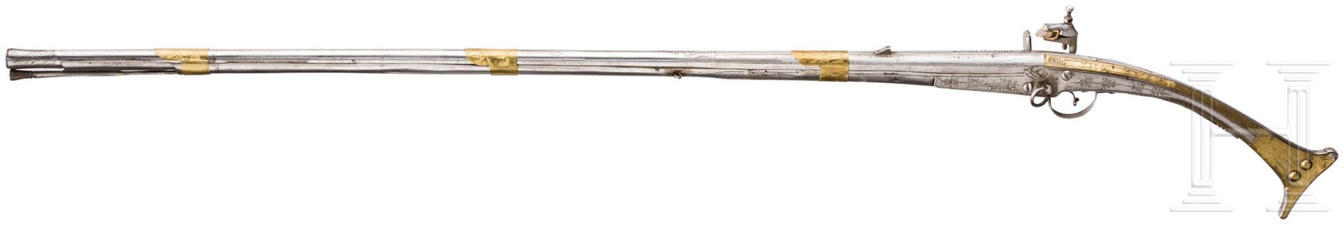 Miqueletgewehr, Albanien, um 1800Achtkantiger, in rund übergehender, glatter Lauf im Kaliber 16 mm - Bild 2 aus 3