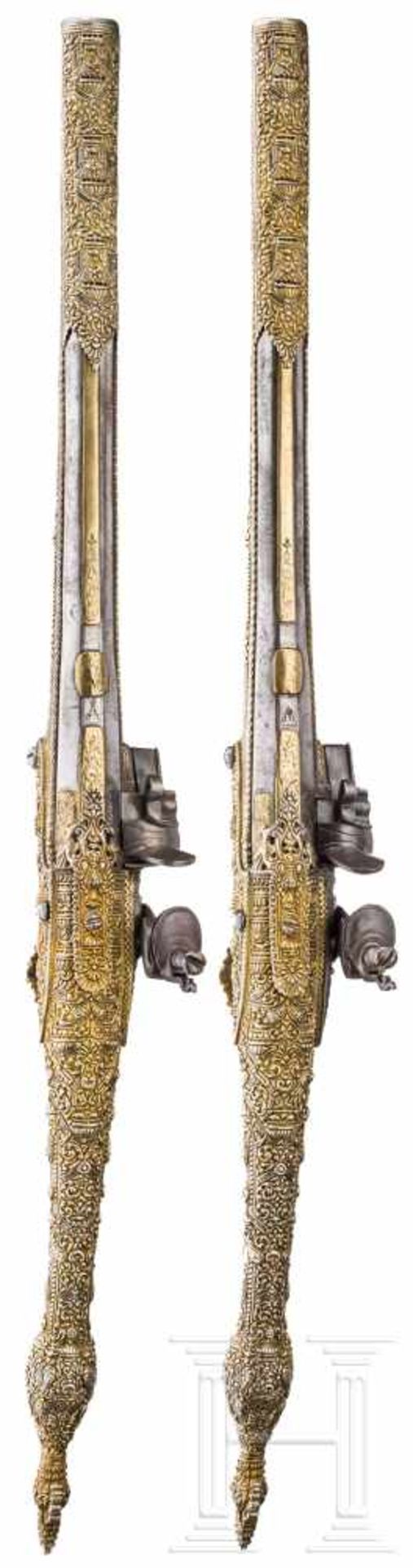 Ein Paar silbermontierte und vergoldete, lange Steinschlosspistolen, Griechenland, Ionien, 19. - Bild 4 aus 7