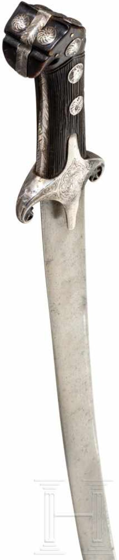 Silbermontierte und niellierte Karabella mit Wootz-Klinge, osmanisch, um 1700Lange, kräftige - Bild 3 aus 5