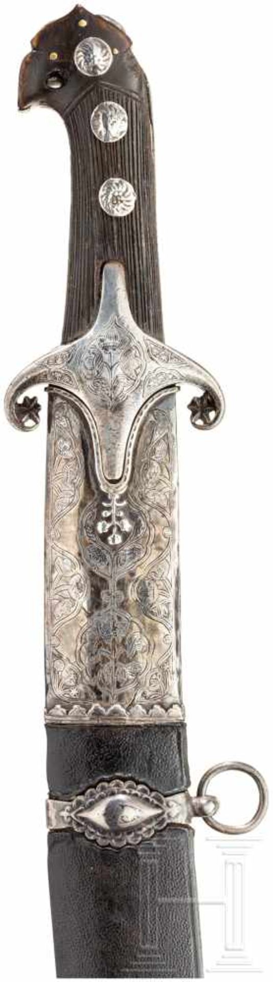 Silbermontierte und niellierte Karabella mit Wootz-Klinge, osmanisch, um 1700Lange, kräftige - Bild 5 aus 5