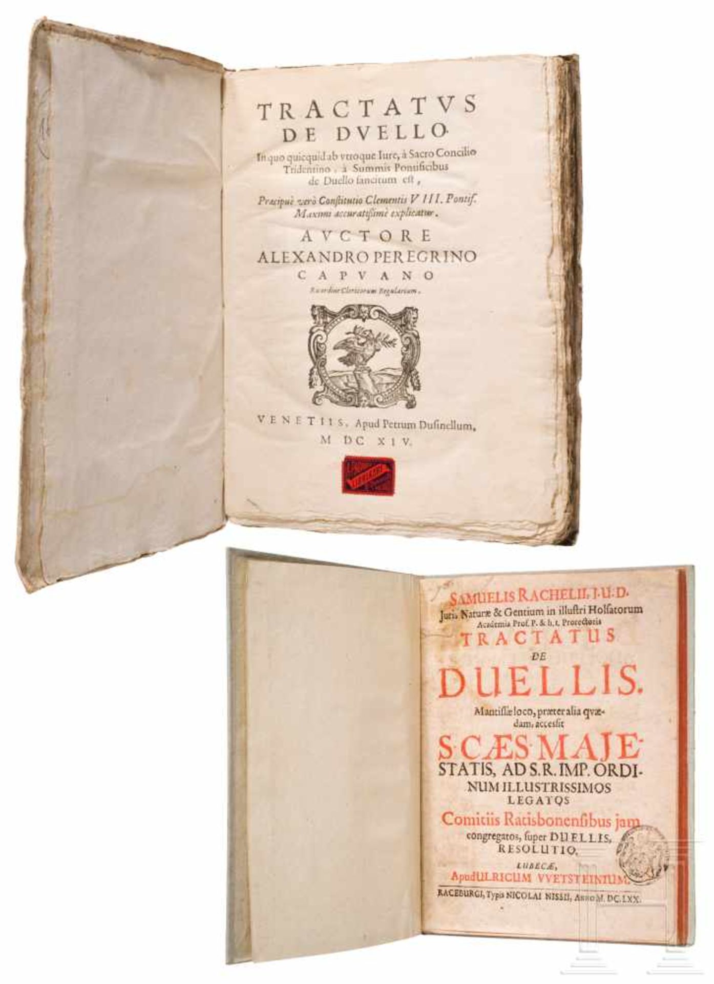 Zwei Duelltraktate, 17. Jhdt.Alexandro Peregrino, Tractatus de Duello, Venedig 1614, mit 232