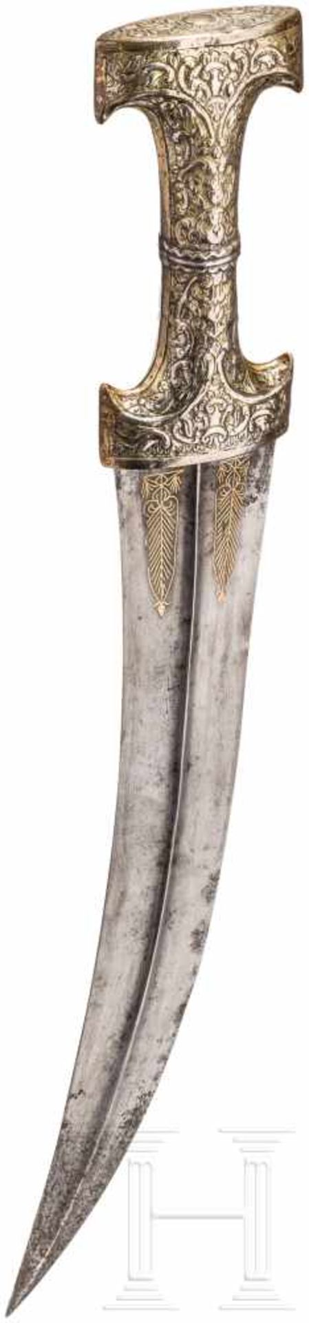 Großer, silbermontierter Kandschar, osmanisch, 2. Hälfte 18. Jhdt.Zweischneidige, leicht gekrümmte - Bild 2 aus 4
