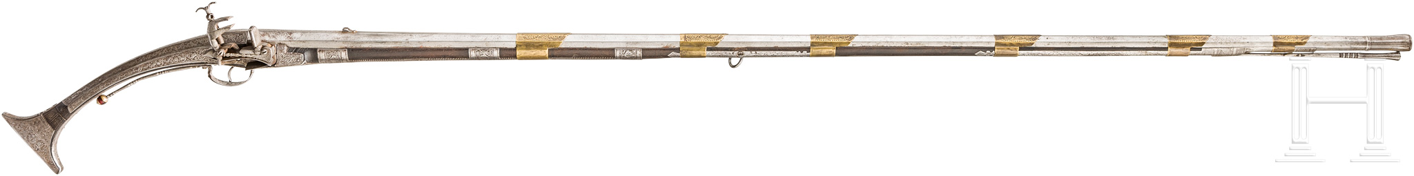 Miqueletgewehr, Albanien, um 1800Schlanker, leicht konischer Achtkantlauf im Kaliber 16 mm mit