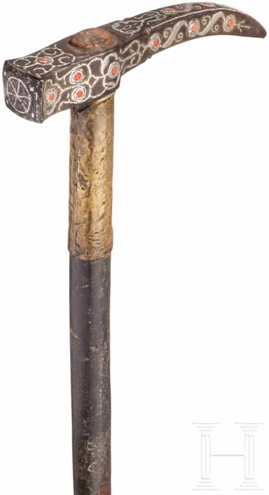 Prunkvoller Streithammer, osmanisch, 17. Jhdt.Kräftiger, vierkantiger Schnabel mit runder Tülle - Bild 3 aus 4