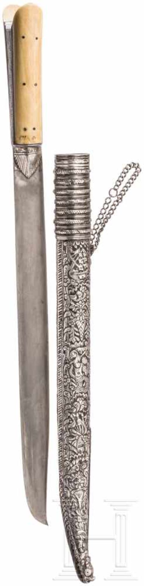 Silbermontiertes Kreta-Messer mit Elfenbeingriff, um 1800Leicht gekrümmte, am Rücken T-förmig - Bild 2 aus 2