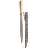 Silbermontiertes Kreta-Messer mit Elfenbeingriff, um 1800Leicht gekrümmte, am Rücken T-förmig