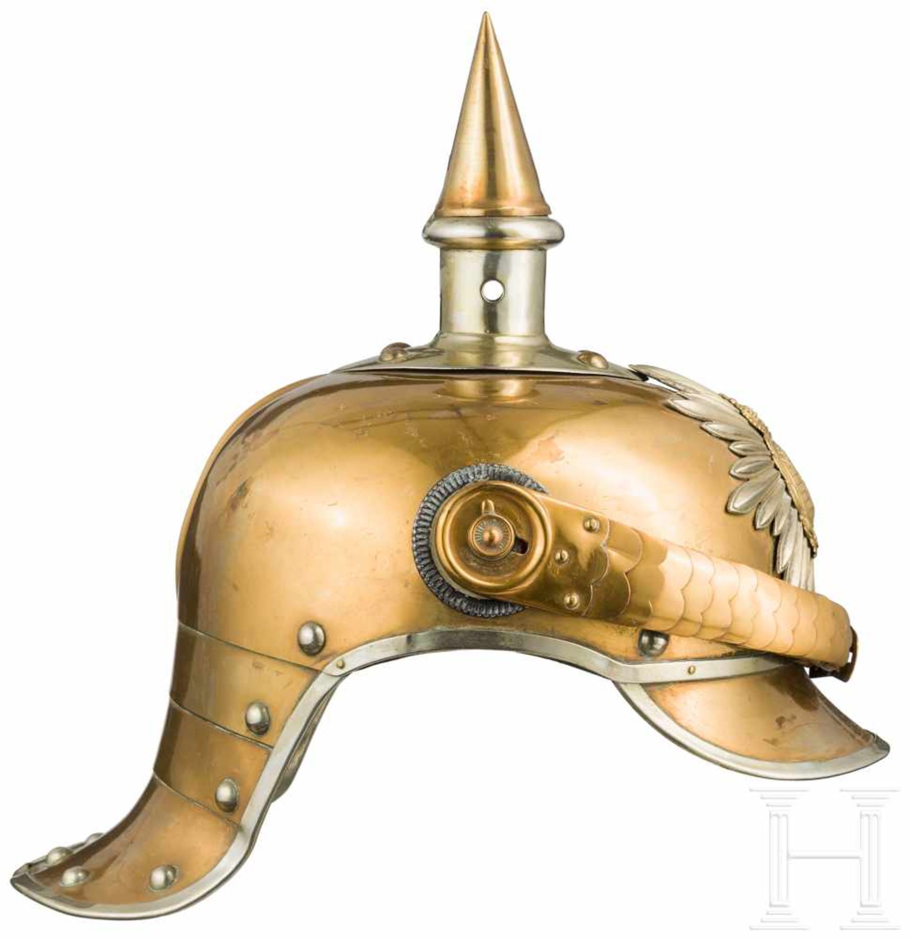 Helm für Mannschaften der sächsischen Garde-Kavallerie, datiert 1915Tombakglocke, hinten gegratet, - Bild 3 aus 4
