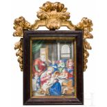 Barockrahmen mit Gemälde der Heiligen Familie, Frankreich, 18. Jhdt.Auf Pergament mehrfarbig und