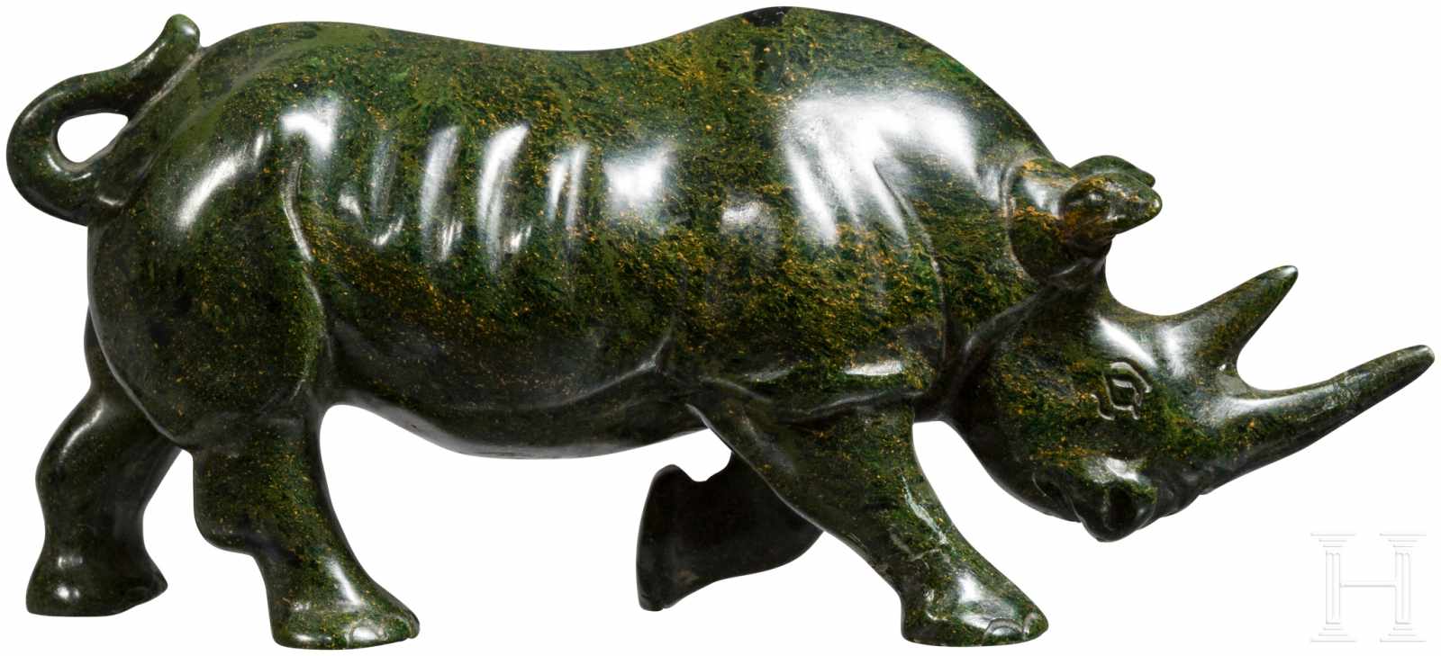 Rhinozerosstatuette, 19./20. Jhdt.Naturalistisch geschnittene Figur eines Breitmaulnashorns im - Image 2 of 2