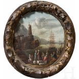 Hafenszene, Miniatur, Frankreich, 17. Jhdt.Öl auf Holz. Darstellung eines Hafens mit türkischen