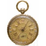 Goldene Taschenuhr mit Schlüsselaufzug, Schweiz, um 1900Vergoldetes Zylinderwerk, auf dem