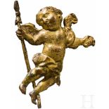 Kleiner, vergoldeter Putto, Italien, 16./17. Jhdt.Halbplastisch getriebener, geflügelter Putto aus