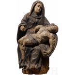 Pietà, Zentralfrankreich, 17. Jhdt.Einteilig aus Lindenholz geschnitzte Figur der sitzenden Maria,
