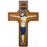 Emailliertes Kreuz, Limoges, um 1900Großes, einseitig mehrfarbig emailliertes und leicht