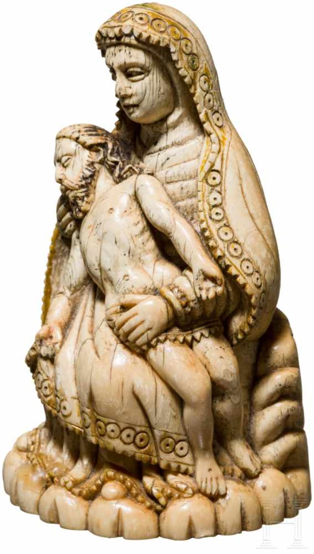 Elfenbein-Pieta, koloniale Arbeit, vermutlich Goa, 18. Jhdt.Massiv aus Elfenbein detailliert - Bild 2 aus 4