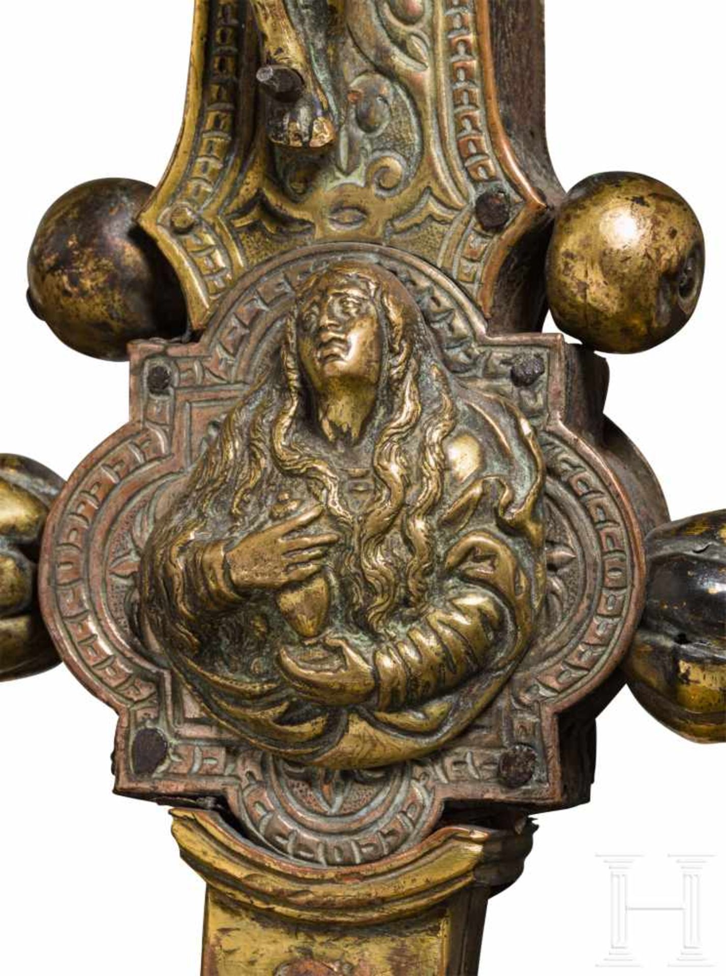 Vergoldetes Vortragekreuz, Frankreich, um 1700Beidseitig mit vergoldetem Kupfer ornamental - Bild 5 aus 5