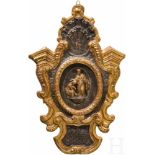 Geschnitzte und teilvergoldete, hölzerne Reliefplatte, Frankreich, 18. Jhdt.Ovales, vertieftes
