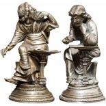Zwei silberne Prophetenfiguren, Frankreich, 19. Jhdt.Sitzende Figuren im Stil des 13. Jhdts.,