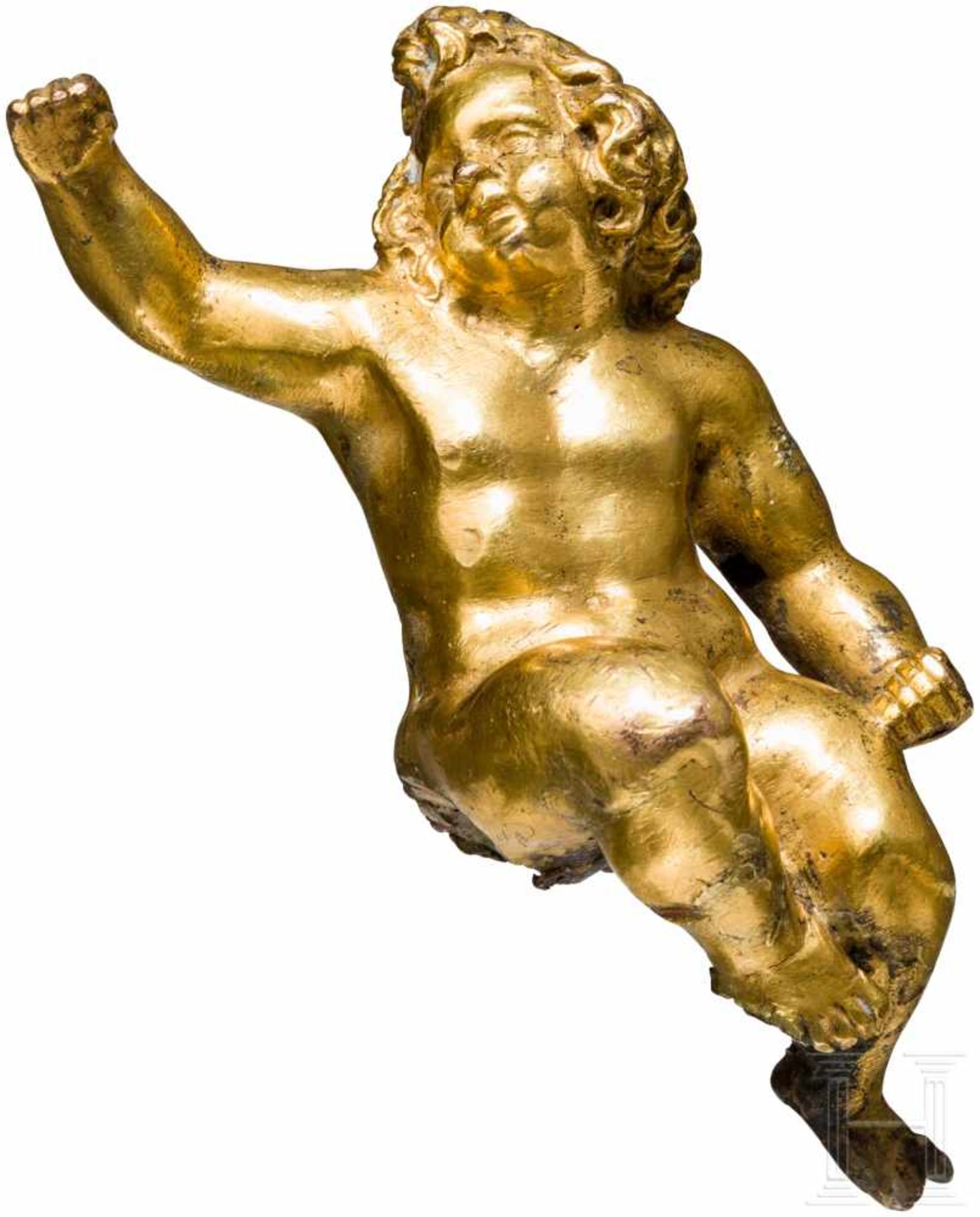 Vergoldeter Putto, Italien, 17. Jhdt.Vollplastisch gearbeiteter Putto aus feuervergoldetem Kupfer