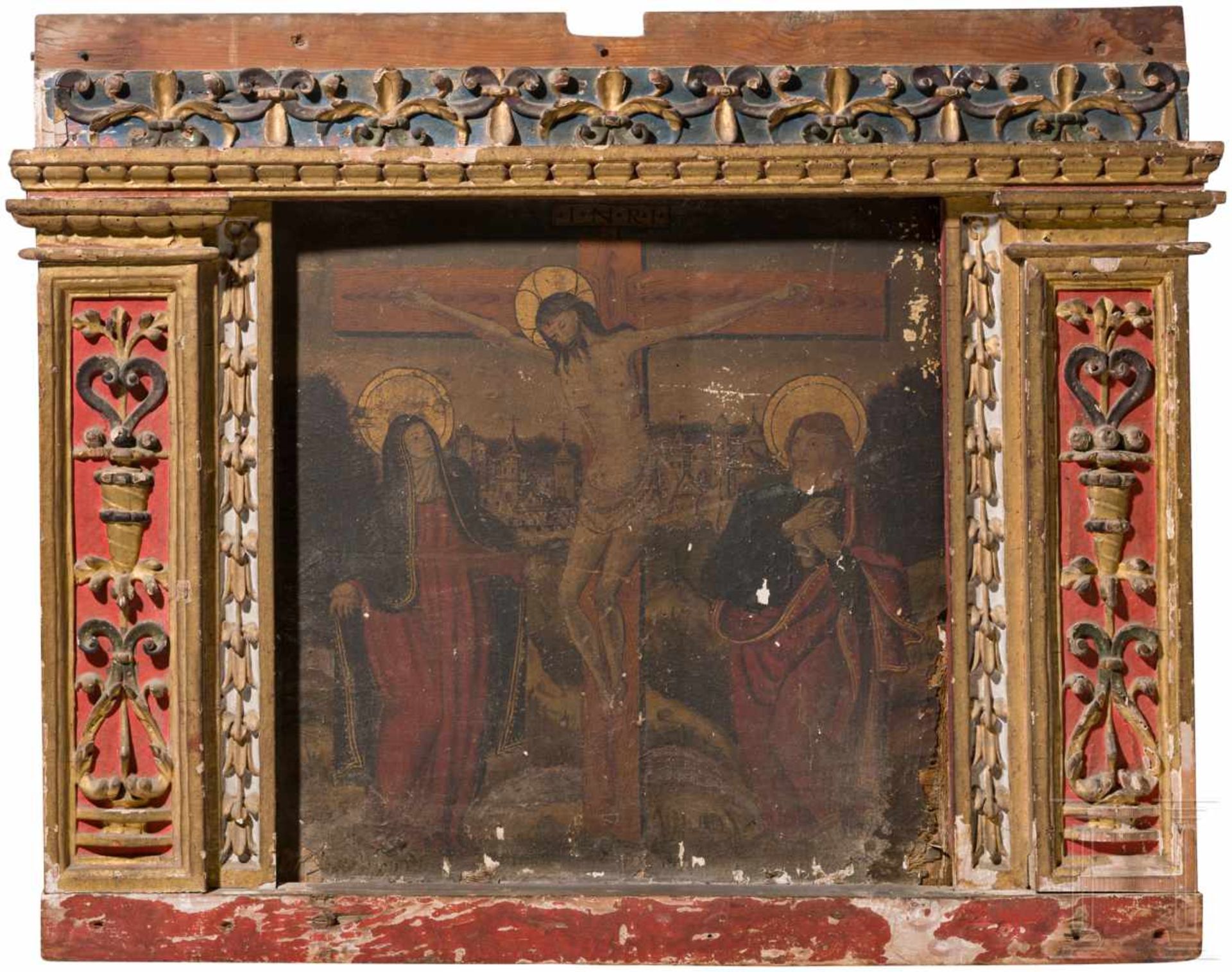 Tafelbild, Kreuzigung Christi, flämisch, 2. Hälfte 15. Jhdt.Tempera auf Kreidegrund, auf