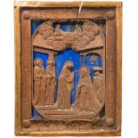Geschnitztes Holzpaneel mit religiöser Szene, Frankreich, 1. Hälfte 19. Jhdt.Halbplastisch und
