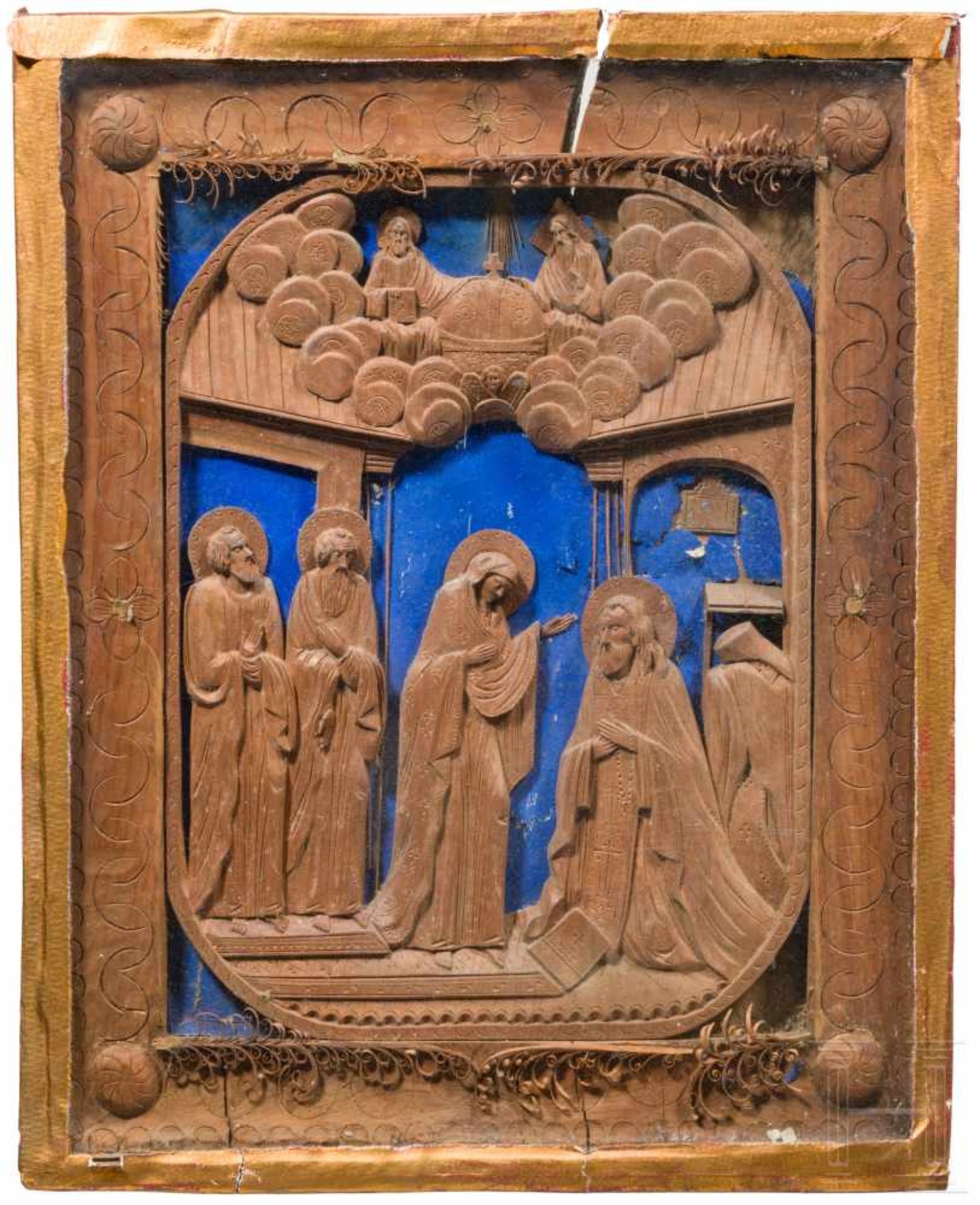 Geschnitztes Holzpaneel mit religiöser Szene, Frankreich, 1. Hälfte 19. Jhdt.Halbplastisch und