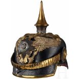 A Prussian Officer 1st Guard Dragoon HelmetBlack leather body with gilt front visor trim (loose);