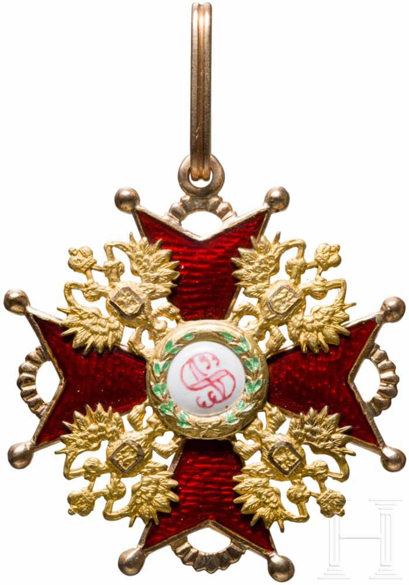 St. Stanislaus-Orden, Kreuz 2. Klasse, um 1900In Gold und Emaille. Auf den rs. Kreuzarmen