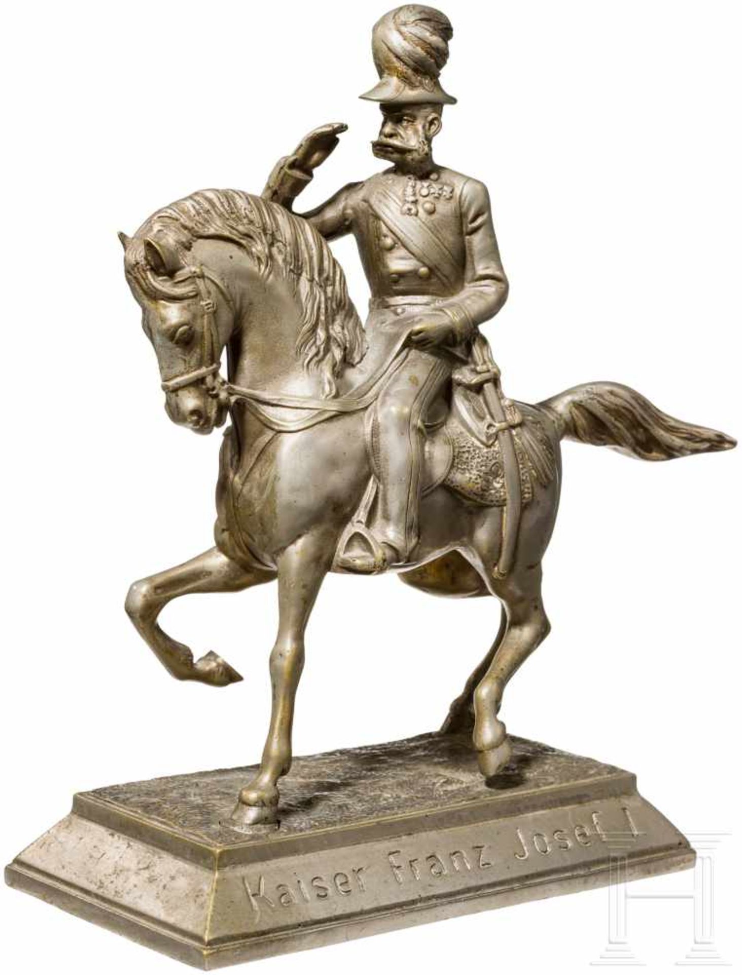 "Kaiser Franz Josef I. bei der Frühjahrsparade Wien 1898"Reiterstatuette aus Buntmetall mit