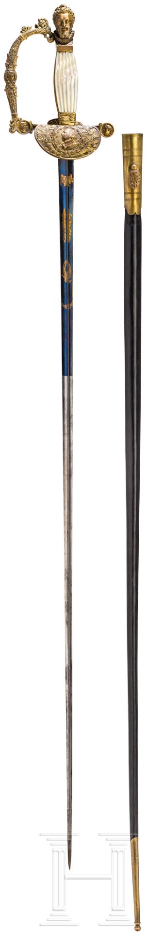 Luxus-Degen für Offiziere oder höhere Beamte, um 1820Schlanke Dreikant-Stichklinge, im oberen